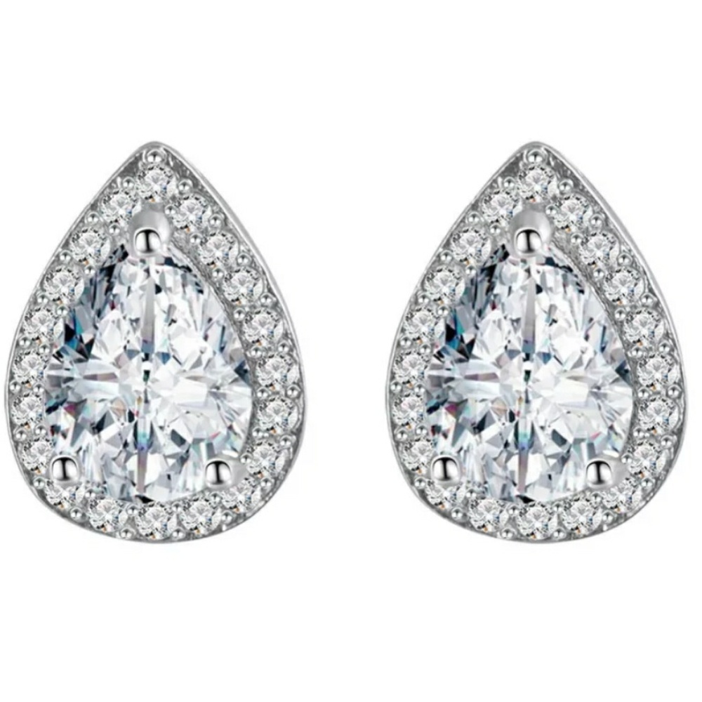 White Gold Pear Tear Drop Diamond Halo Earrings - Picture 5 of 9